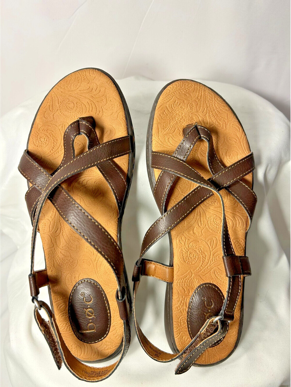 BOC Womens Brown Leather Strappy Thong Sandals Adjustable Slingback Shoes Sz 7M